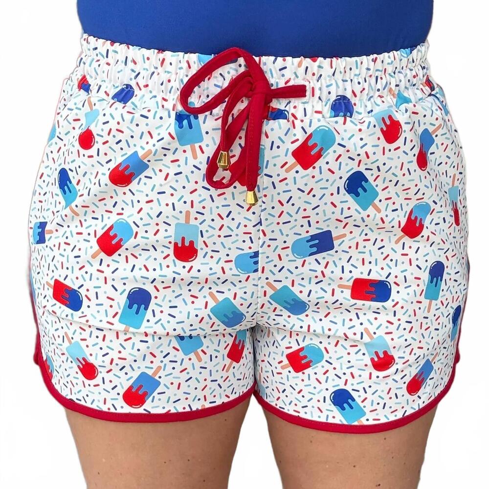 NEW JESS LEA patriotic popsicles everyday shorts in white multi